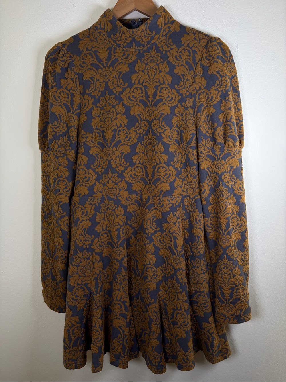 VICI Maple Mood Mock Dress Large Blue Copper Damask Fit & Flare